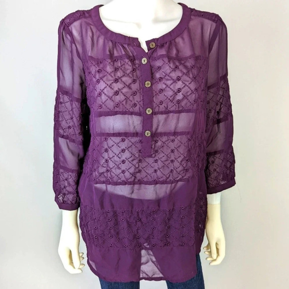 Nine West Sheer Embroidered Tunic M - Picture 1 of 6